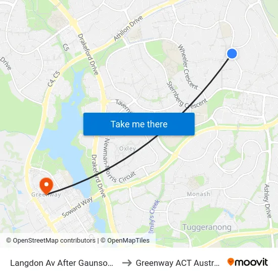 Langdon Av After Gaunson Cr to Greenway ACT Australia map
