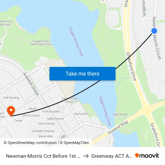 Newman-Morris Cct Before 1st Singleton Cr to Greenway ACT Australia map
