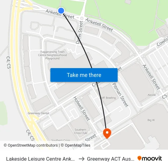 Lakeside Leisure Centre Anketell St to Greenway ACT Australia map