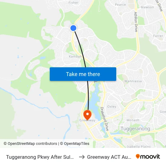 Tuggeranong Pkwy After Sulwood Dr to Greenway ACT Australia map