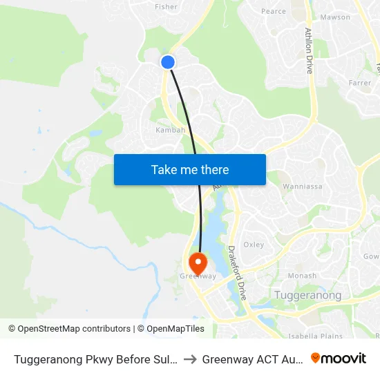Tuggeranong Pkwy Before Sulwood Dr to Greenway ACT Australia map