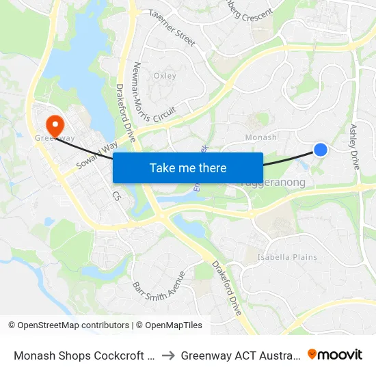 Monash Shops Cockcroft Av to Greenway ACT Australia map