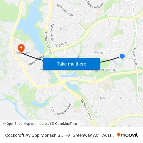Cockcroft Av Opp Monash Shops to Greenway ACT Australia map