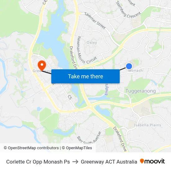 Corlette Cr Opp Monash Ps to Greenway ACT Australia map