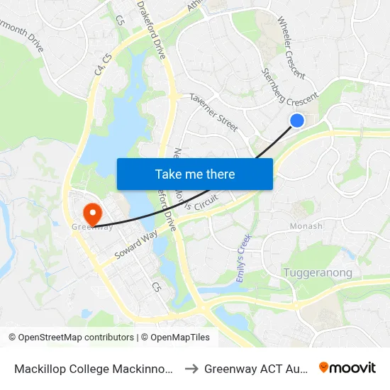 Mackillop College Mackinnon St Sso to Greenway ACT Australia map