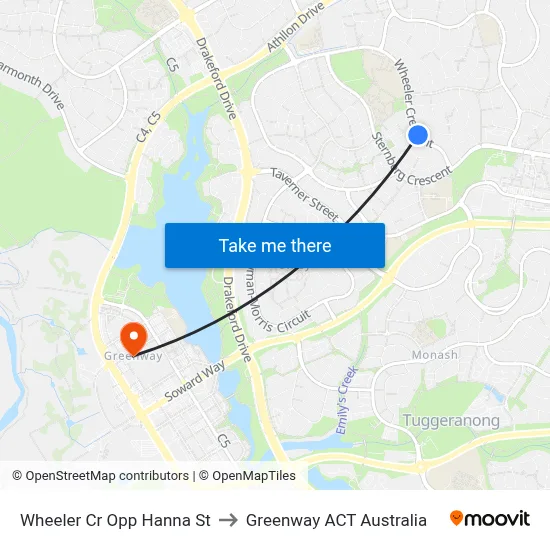 Wheeler Cr Opp Hanna St to Greenway ACT Australia map