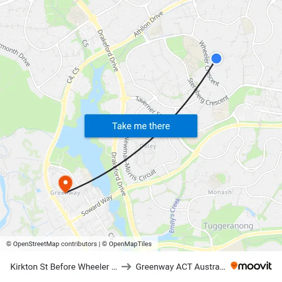Kirkton St Before Wheeler Cr to Greenway ACT Australia map