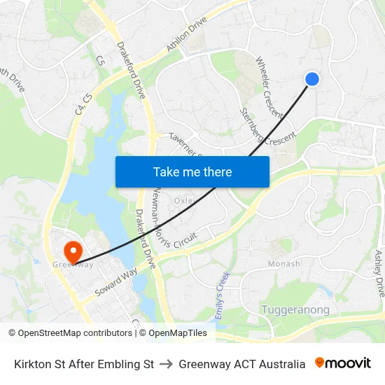 Kirkton St After Embling St to Greenway ACT Australia map