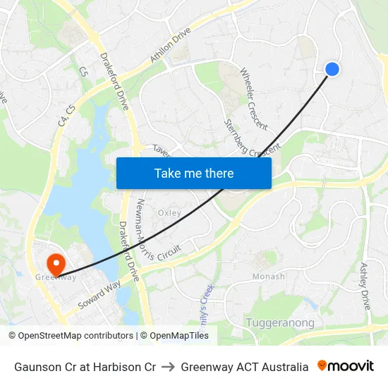 Gaunson Cr at Harbison Cr to Greenway ACT Australia map