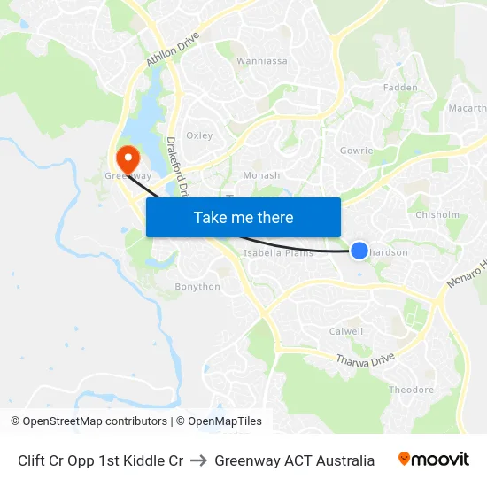 Clift Cr Opp 1st Kiddle Cr to Greenway ACT Australia map