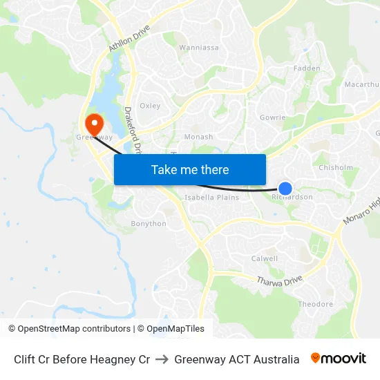Clift Cr Before Heagney Cr to Greenway ACT Australia map