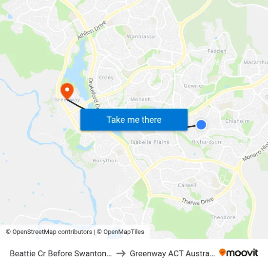 Beattie Cr Before Swanton St to Greenway ACT Australia map