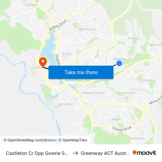 Castleton Cr Opp Gowrie Shops to Greenway ACT Australia map