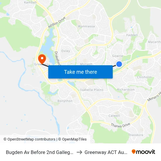 Bugden Av Before 2nd Galleghan Cct to Greenway ACT Australia map