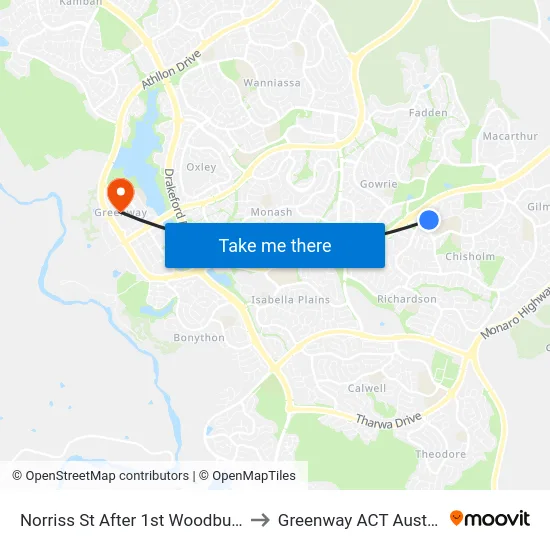 Norriss St After 1st Woodburn St to Greenway ACT Australia map