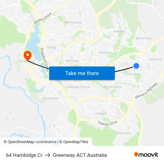 64 Hambidge Cr to Greenway ACT Australia map