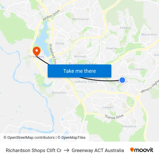 Richardson Shops Clift Cr to Greenway ACT Australia map