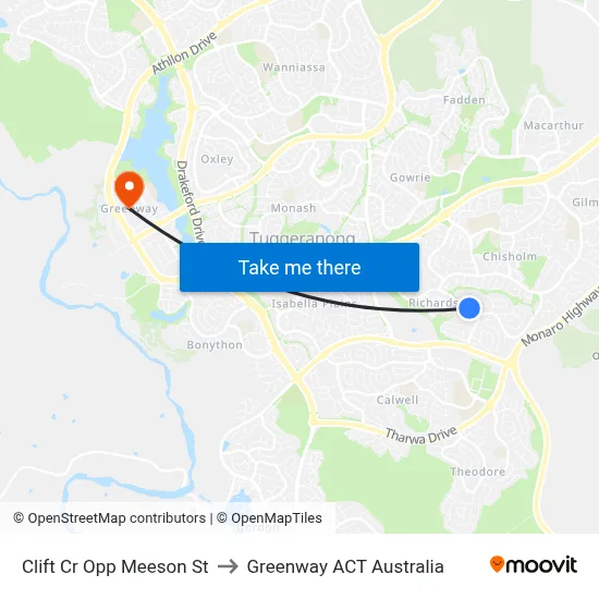 Clift Cr Opp Meeson St to Greenway ACT Australia map