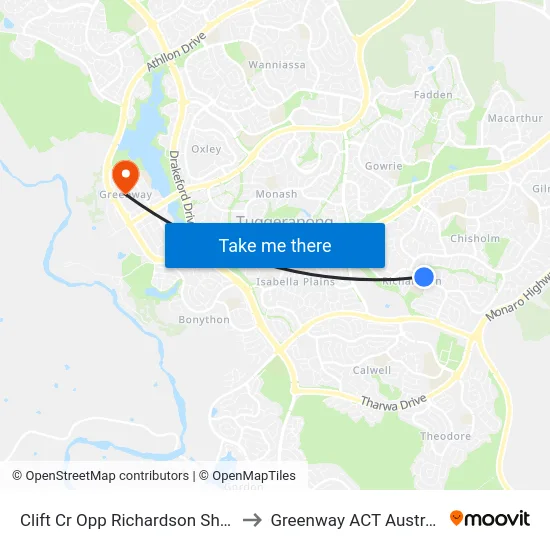 Clift Cr Opp Richardson Shops to Greenway ACT Australia map