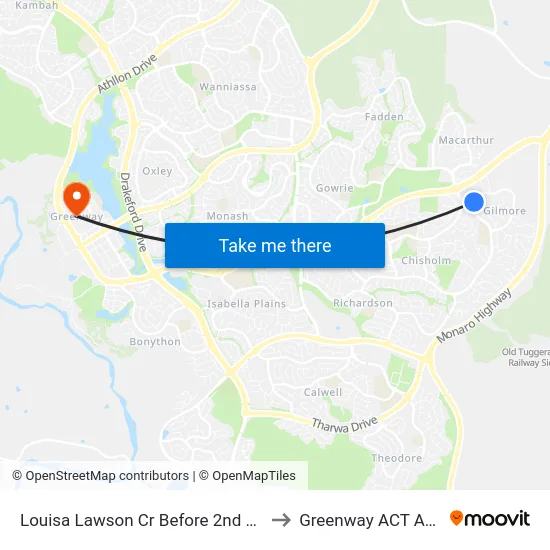 Louisa Lawson Cr Before 2nd Aronson Cr to Greenway ACT Australia map