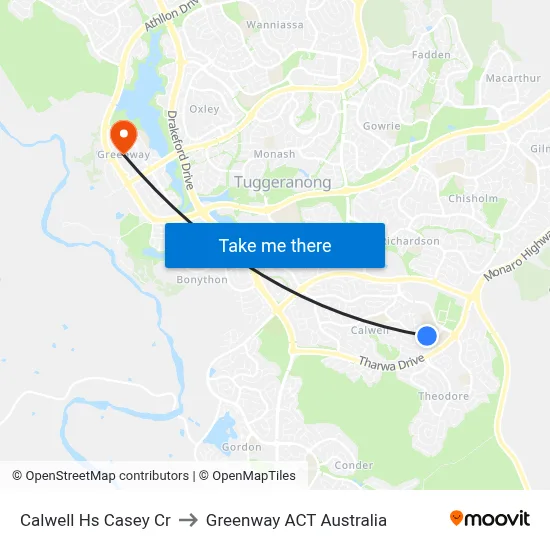 Calwell Hs Casey Cr to Greenway ACT Australia map