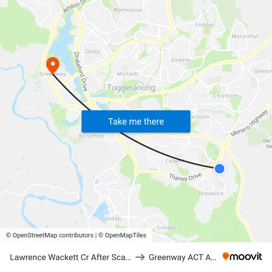 Lawrence Wackett Cr After Scantlebury Cr to Greenway ACT Australia map
