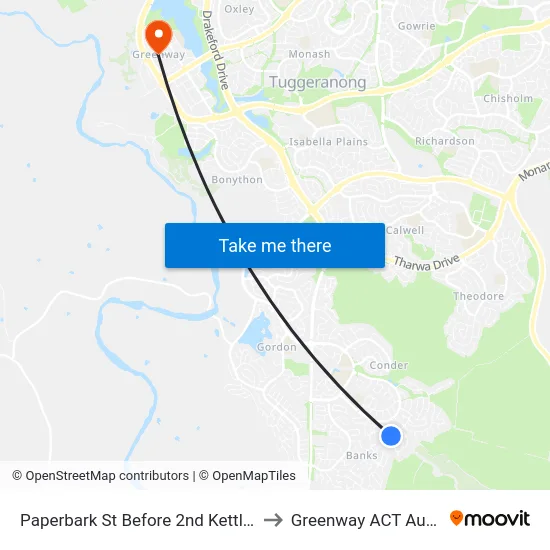 Paperbark St Before 2nd Kettlewell Cr to Greenway ACT Australia map
