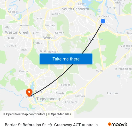 Barrier St Before Isa St to Greenway ACT Australia map