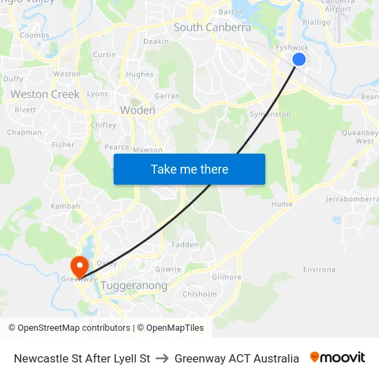 Newcastle St After Lyell St to Greenway ACT Australia map