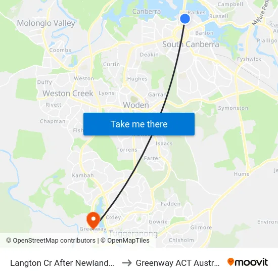 Langton Cr After Newlands St to Greenway ACT Australia map