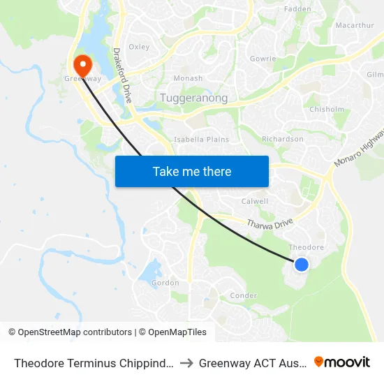 Theodore Terminus Chippindall Cct to Greenway ACT Australia map