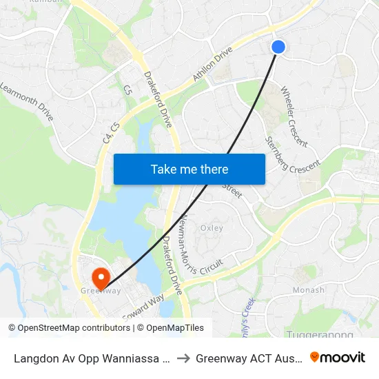Langdon Av Opp Wanniassa Shops to Greenway ACT Australia map