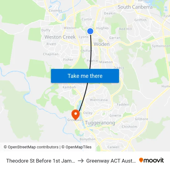 Theodore St Before 1st James St to Greenway ACT Australia map