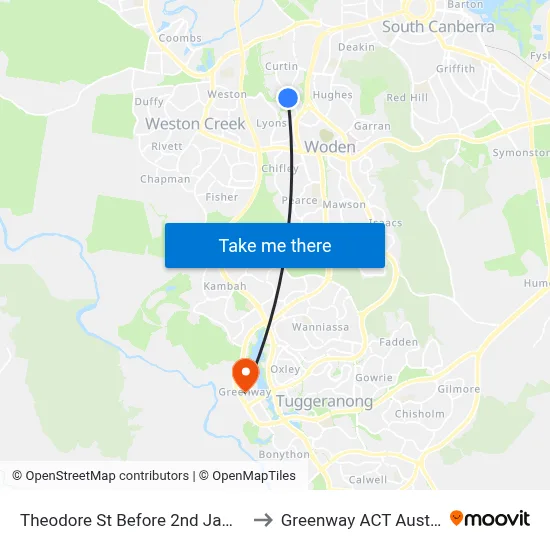 Theodore St Before 2nd James St to Greenway ACT Australia map