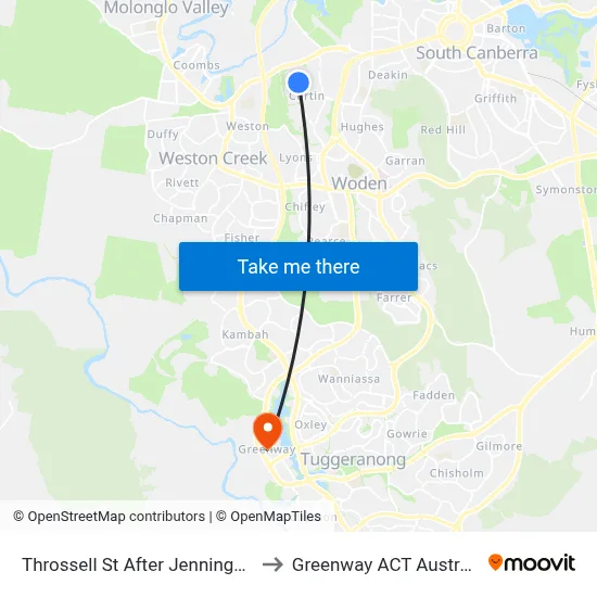 Throssell St After Jennings St to Greenway ACT Australia map