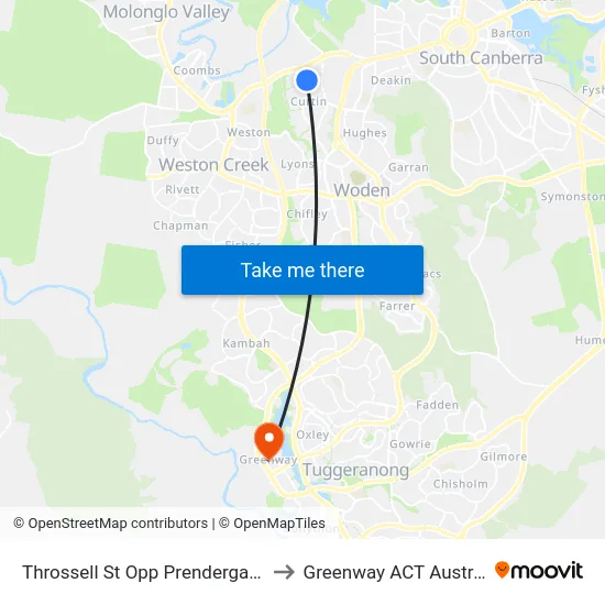 Throssell St Opp Prendergast St to Greenway ACT Australia map