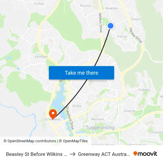 Beasley St Before Wilkins St to Greenway ACT Australia map