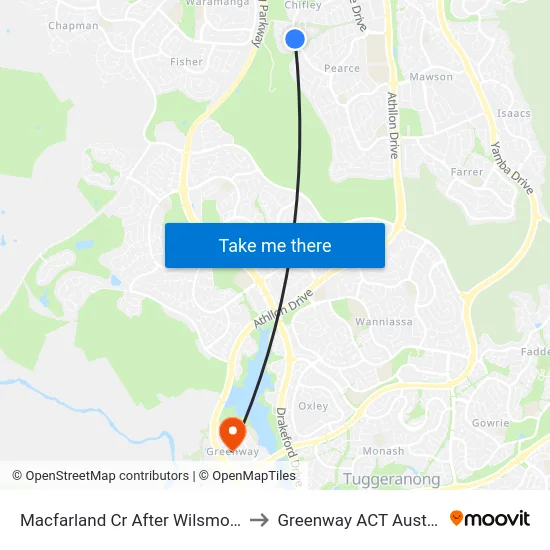Macfarland Cr After Wilsmore Cr to Greenway ACT Australia map