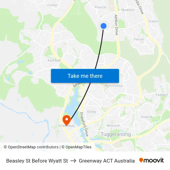 Beasley St Before Wyatt St to Greenway ACT Australia map