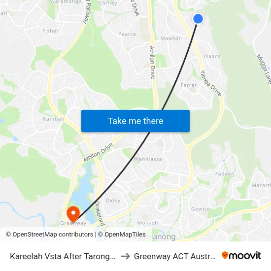 Kareelah Vsta After Taronga Pl to Greenway ACT Australia map