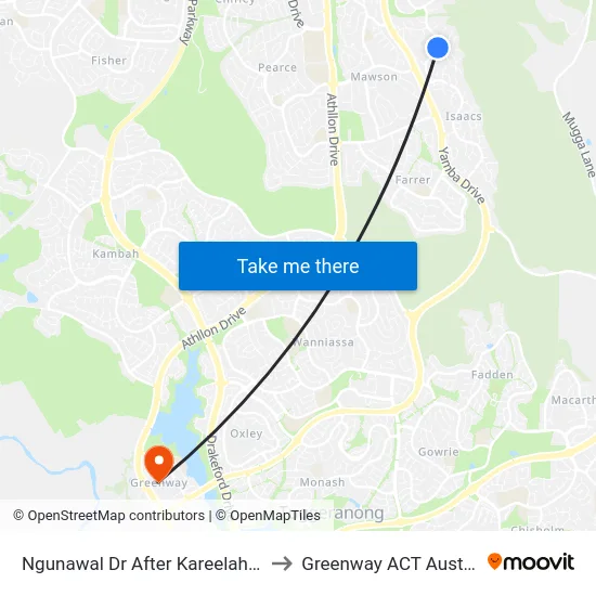Ngunawal Dr After Kareelah Vsta to Greenway ACT Australia map