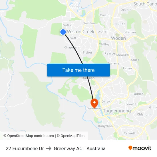 22 Eucumbene Dr to Greenway ACT Australia map