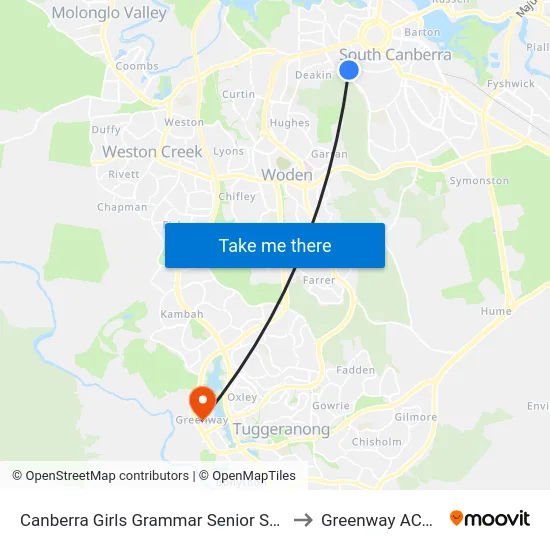 Canberra Girls Grammar Senior School Melbourne Av to Greenway ACT Australia map