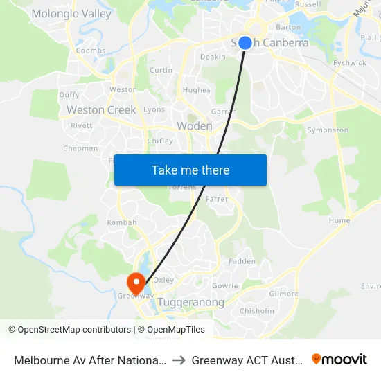 Melbourne Av After National Cct to Greenway ACT Australia map