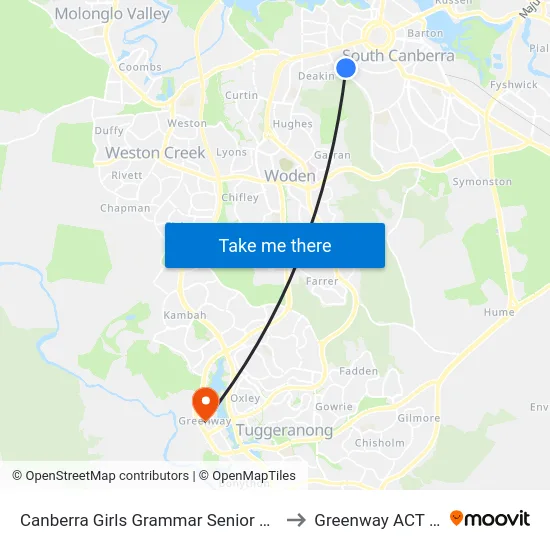 Canberra Girls Grammar Senior School Gawler Cr to Greenway ACT Australia map
