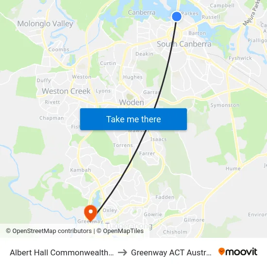 Albert Hall Commonwealth Av to Greenway ACT Australia map