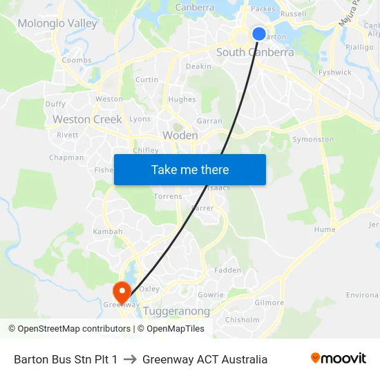 Barton Bus Stn Plt 1 to Greenway ACT Australia map
