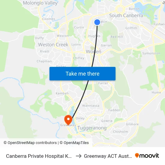 Canberra Private Hospital Kent St to Greenway ACT Australia map