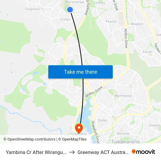Yambina Cr After Wirangu Pl to Greenway ACT Australia map