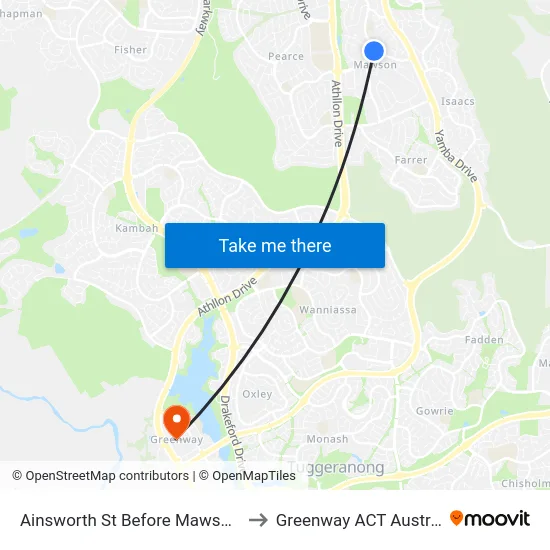 Ainsworth St Before Mawson Dr to Greenway ACT Australia map